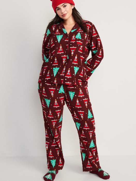 Printed Flannel Pajama Set for Women - Red