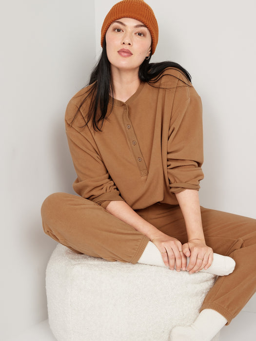 Microfleece Henley Lounge Sweatshirt for Women