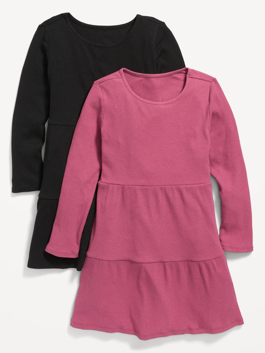 Long-Sleeve Tiered Rib-Knit Swing Dress 2-Pack for Girls