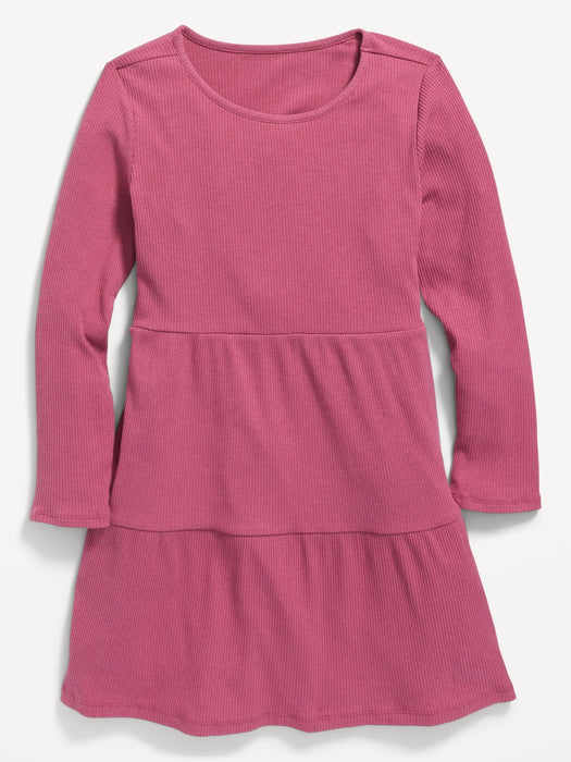 Long-Sleeve Tiered Rib-Knit Swing Dress for Girls