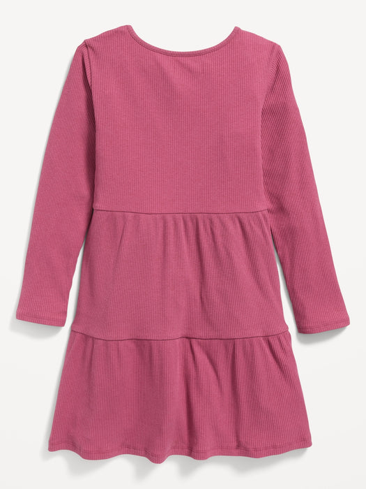 Long-Sleeve Tiered Rib-Knit Swing Dress for Girls