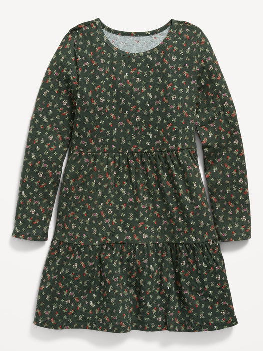 Tiered Printed Jersey-Knit Swing Dress for Girls