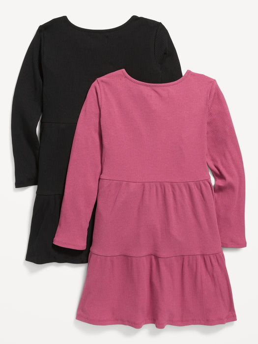 Long-Sleeve Tiered Rib-Knit Swing Dress 2-Pack for Girls