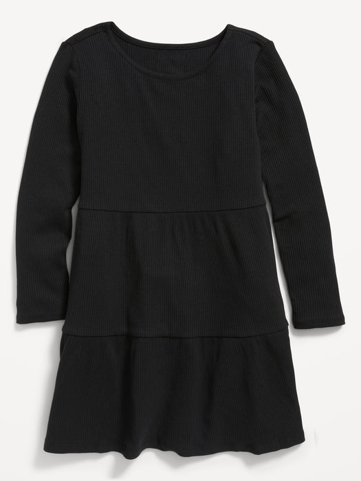 Long-Sleeve Tiered Rib-Knit Swing Dress for Girls