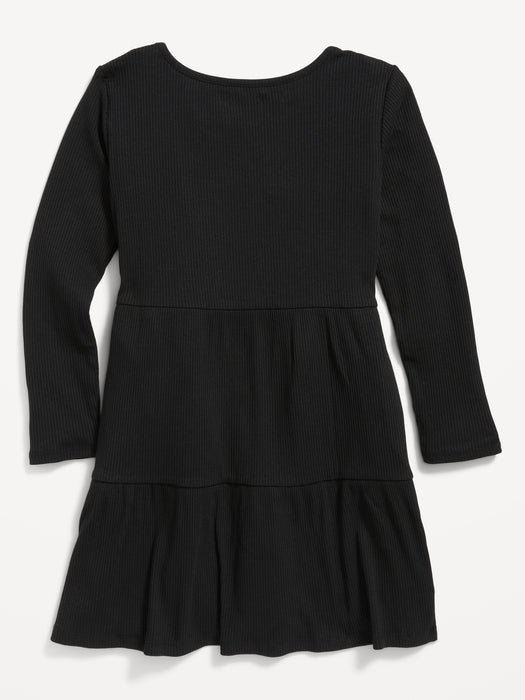 Long-Sleeve Tiered Rib-Knit Swing Dress for Girls