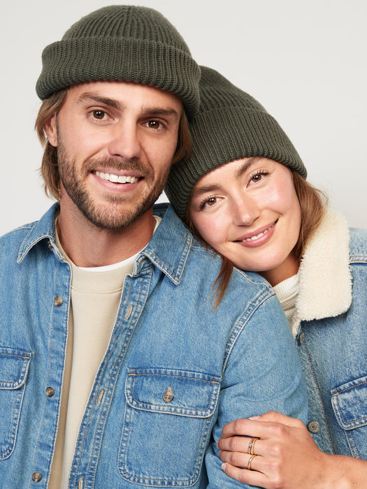 Gender-Neutral Rib-Knit Beanie Hat for Adults - Brown