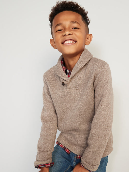 Shawl-Collar Sweater-Fleece Pullover for Boys - Beige