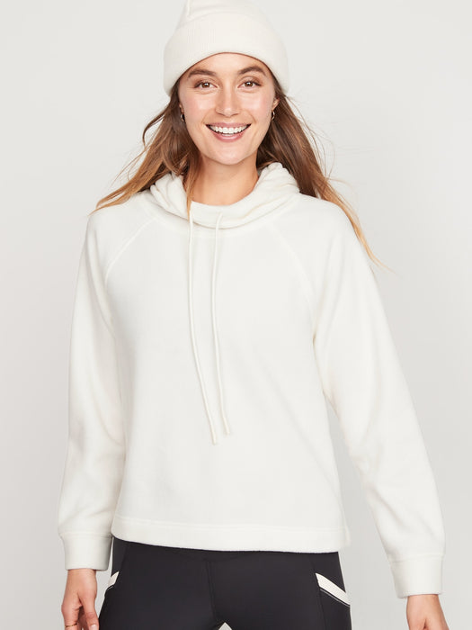 Microfleece Funnel-Neck Pullover Hoodie for Women - White