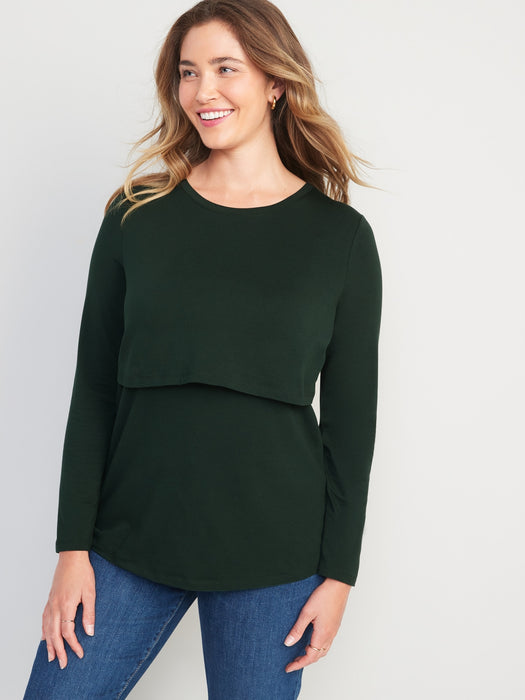 Maternity Double-Layer Long-Sleeve Nursing Top - Green
