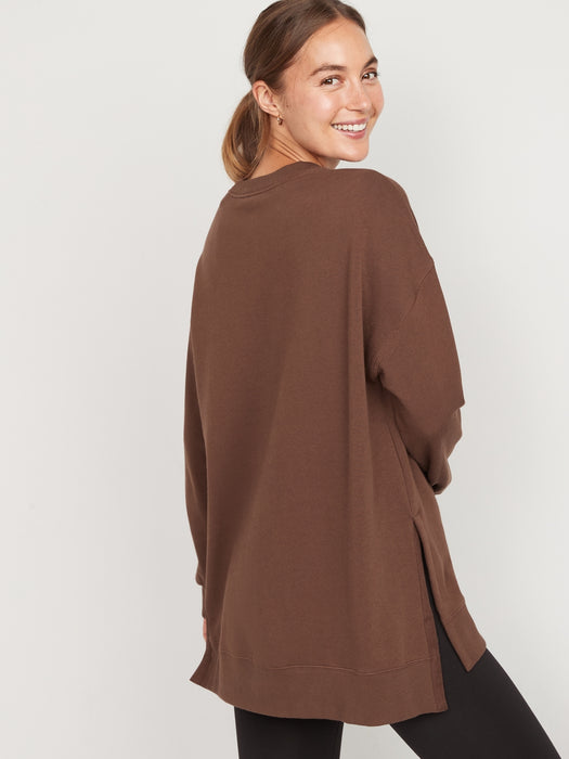 Oversized Boyfriend Garment-Dyed Tunic Sweatshirt for Women