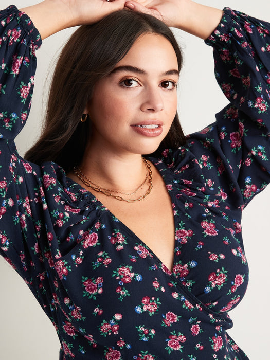 Puff-Sleeve Smocked Wrap Blouse for Women