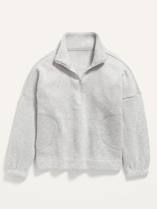 Oversized Mock-Neck Sweater-Fleece 1/2-Zip Pullover for Girls - Gray