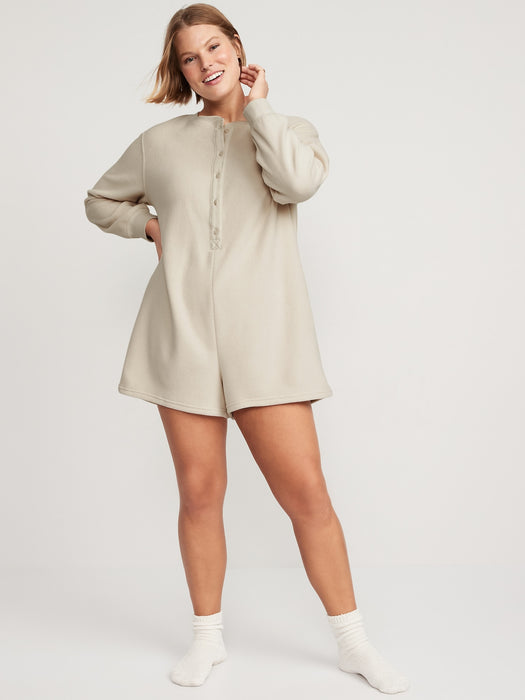 Fleece Henley Pajama Romper -- 3.5-inch inseam
