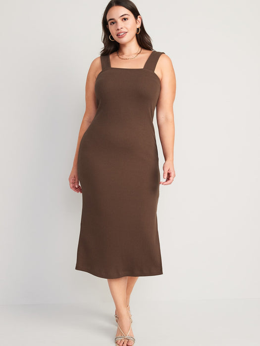 Fitted Sleeveless Rib-Knit Midi Dress for Women