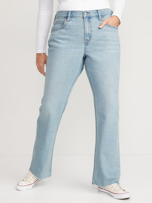 Mid-Rise Slouchy Boot-Cut Non-Stretch Cut-Off Jeans for Women