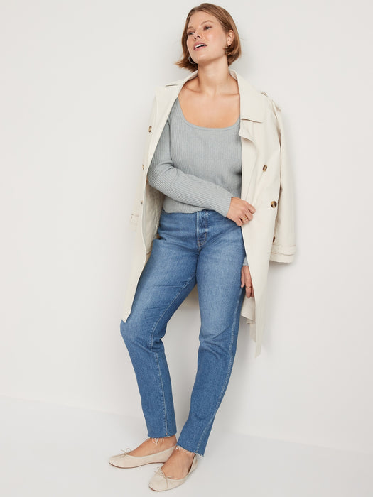 Fitted Cropped Square-Neck Rib-Knit Sweater for Women