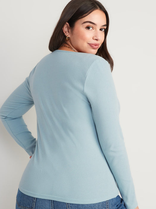 Fitted Long-Sleeve Rib-Knit Top for Women