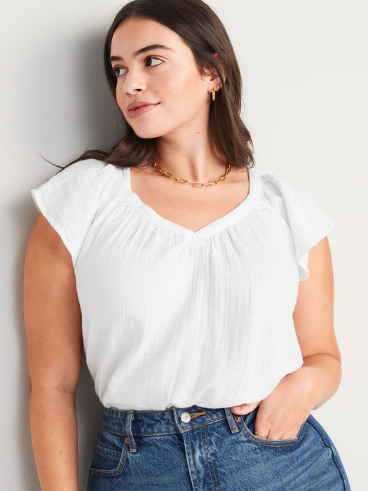 Flutter-Sleeve V-Neck Swing Blouse for Women