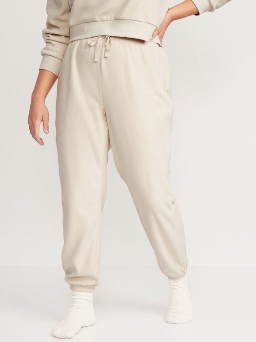 High-Waisted Microfleece Lounge Jogger Sweatpants for Women - Beige