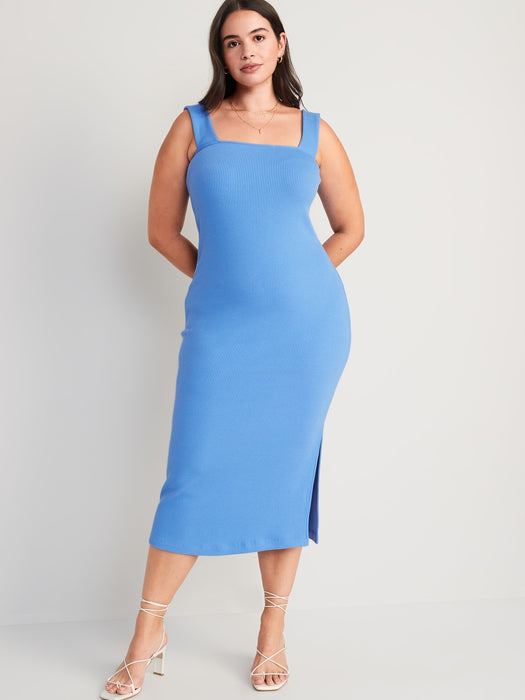 Fitted Sleeveless Rib-Knit Midi Dress for Women