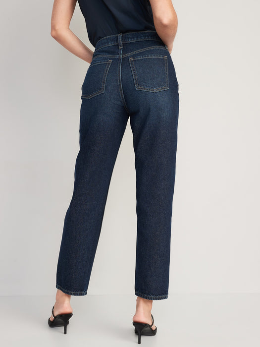 Extra High-Waisted Button-Fly Sky-Hi Straight Non-Stretch Ankle Jeans for Women - Blue