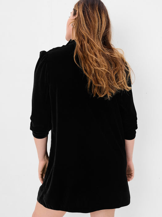 Puff Sleeve Mockneck Velvet Mini Dress - black