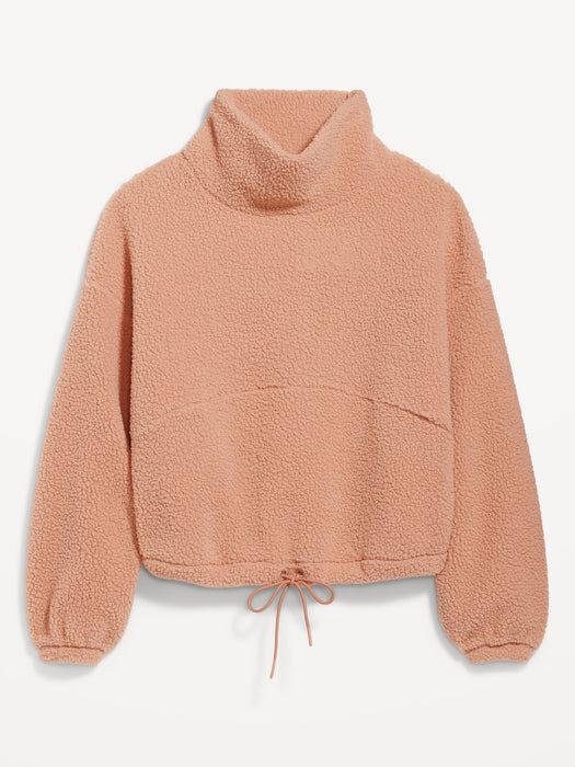 Cropped Sherpa Pullover Turtleneck Sweater for Women