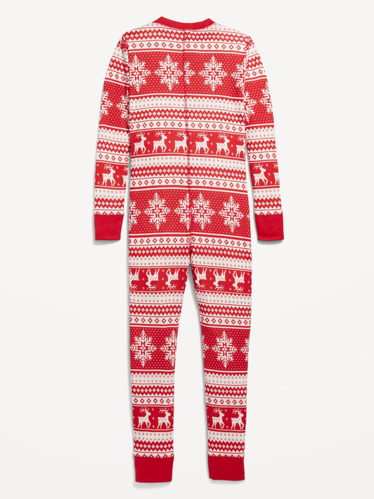 Gender-Neutral Matching Print Snug-Fit One-Piece Pajamas for Kids - Multi
