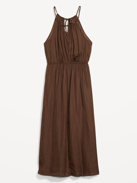 Waist-Defined Halter Satin Maxi Dress for Women