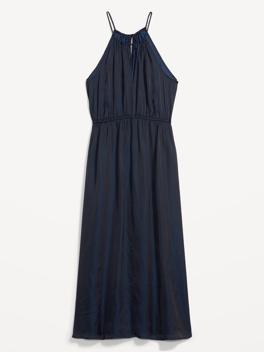 Waist-Defined Halter Satin Maxi Dress for Women