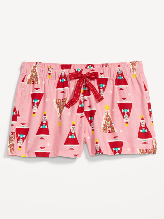 Matching Print Flannel Pajama Shorts for Women -- 2.5-inch inseam - Pink