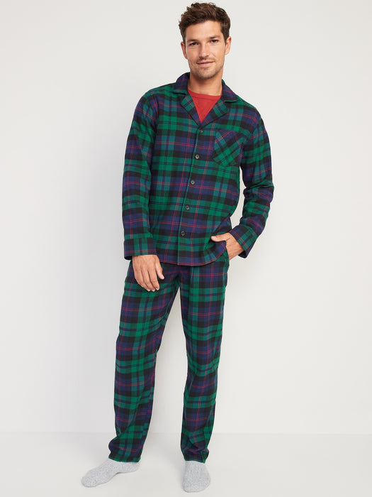 Matching Plaid Flannel Pajama Set for Men - Multi