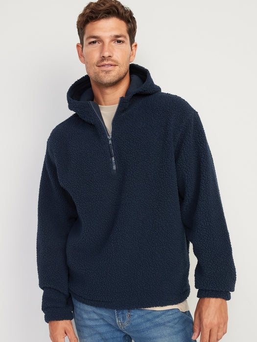 Oversized Sherpa Quarter-Zip Sweatshirt for Men - Blue