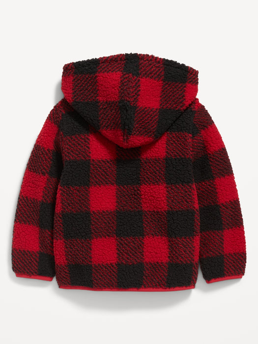 Hooded 1/4-Zip Printed Sherpa Pullover for Toddler Boys