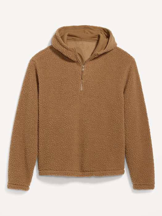 Oversized Sherpa Quarter-Zip Sweatshirt for Men - Beige