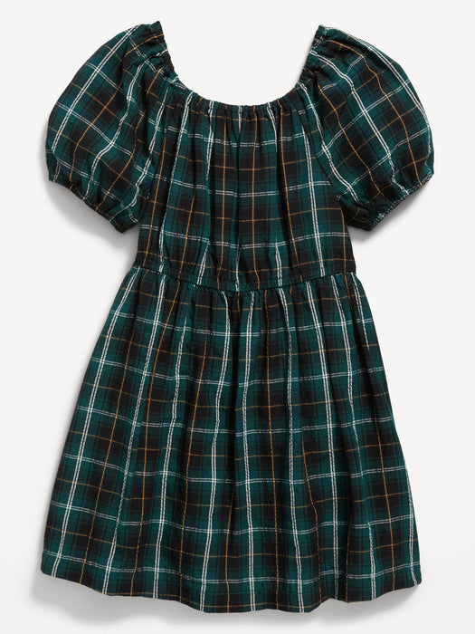 Short-Sleeve Plaid Seersucker Dress for Toddler Girls