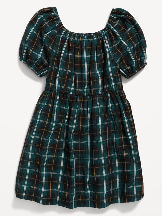 Short-Sleeve Plaid Seersucker Dress for Toddler Girls