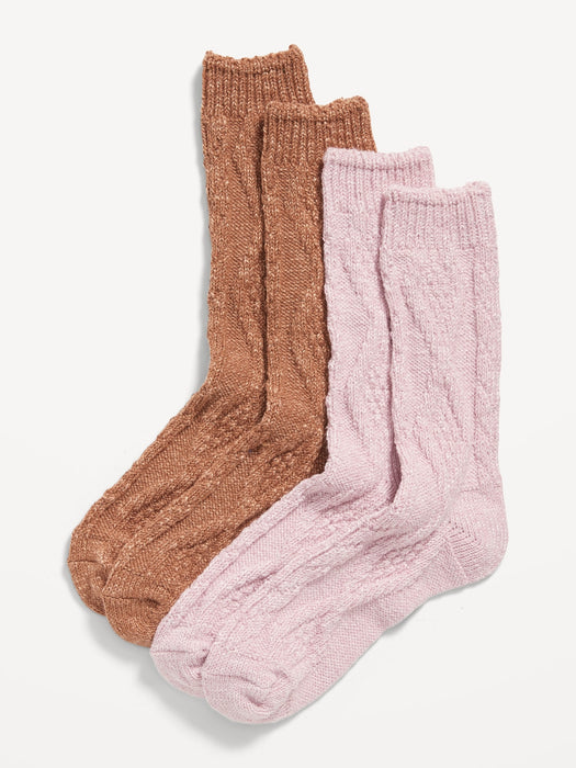 2-Pack Variety Cable-Knit and Fair Isle Socks for Women - Pink