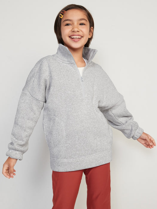 Oversized Mock-Neck Sweater-Fleece 1/2-Zip Pullover for Girls - Gray
