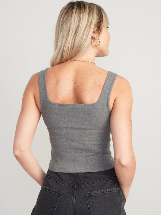 Fitted Square-Neck Ultra-Cropped Rib-Knit Tank Top for Women
