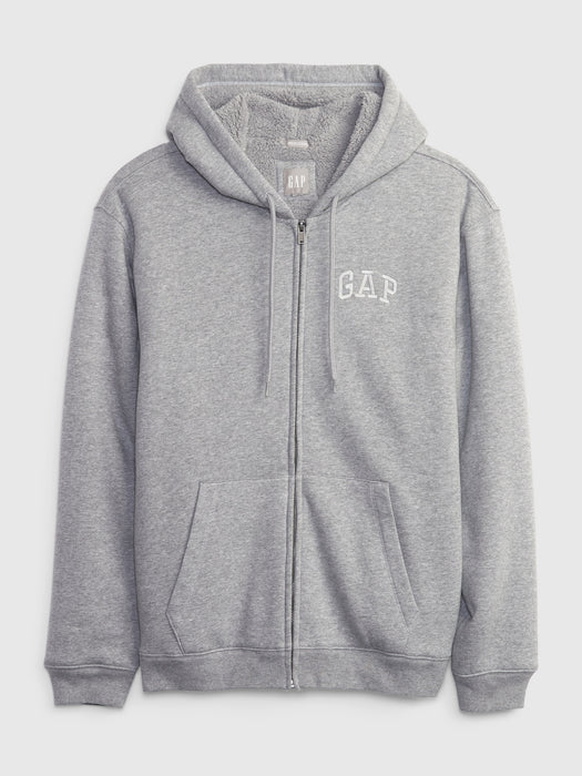 Vintage Soft Gap Logo Full-Zip Sherpa Hoodie - medium grey heather