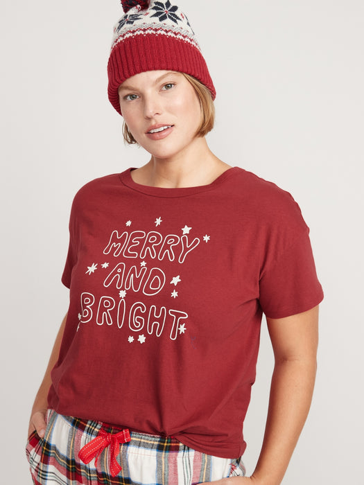 Matching Holiday Graphic Easy T-Shirt for Women - Red