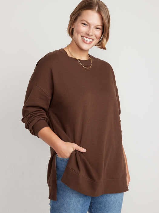 Oversized Boyfriend Garment-Dyed Tunic Sweatshirt for Women