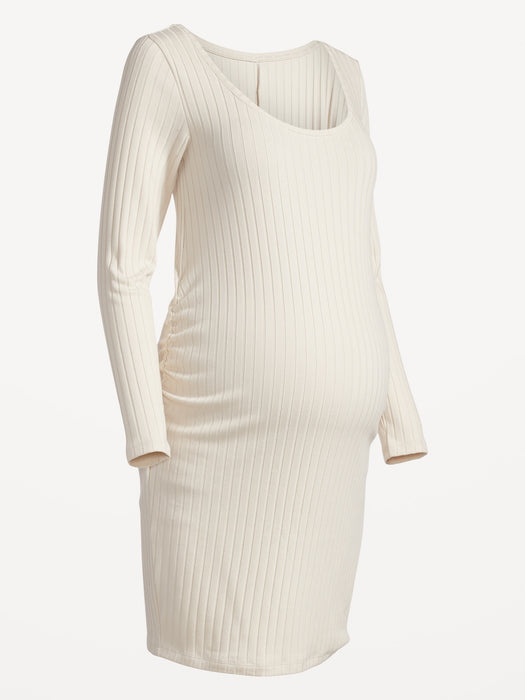 Maternity Rib-Knit Bodycon Dress - Beige