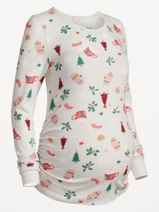 Maternity Printed Thermal-Knit Pajama Top - Blue