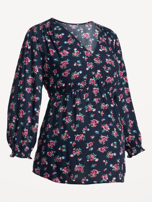 Maternity Puff-Sleeve Babydoll Blouse