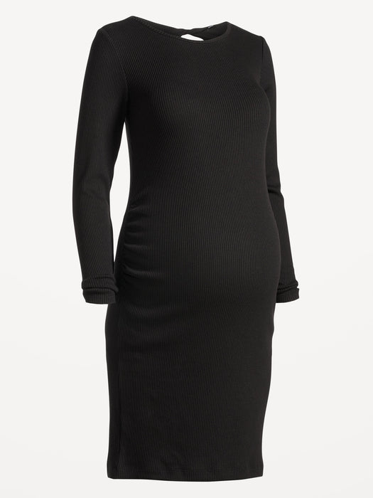 Maternity Long-Sleeve Cutout-Back Rib-Knit Dress