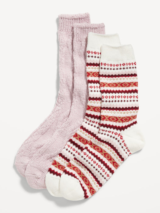 2-Pack Variety Cable-Knit and Fair Isle Socks for Women - Multi
