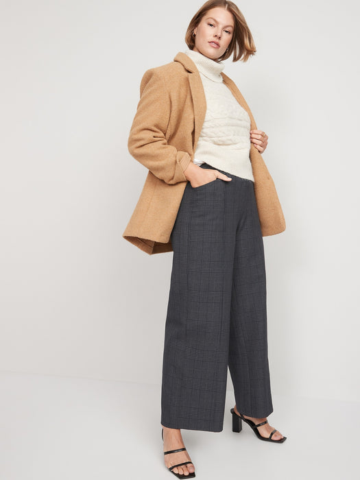 High-Waisted Plaid Pull-On Pixie Wide-Leg Pants for Women
