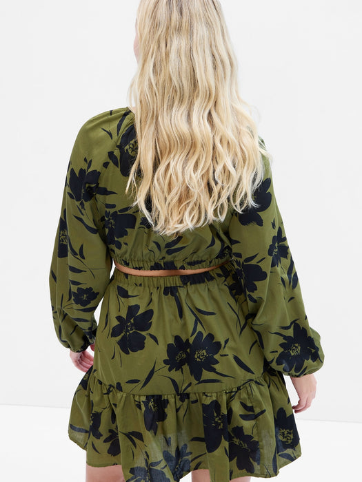Criss-Cross Cutout Mini Dress - olive green & black floral GAP (International) Criss-Cross Cutout Mini Dress - olive green & black floral GAP (International)